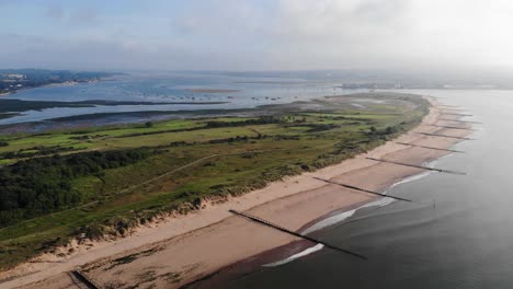 High-Aerial-View-Of-Empty-Dawlish-Warren-Beach-In-South-Devon