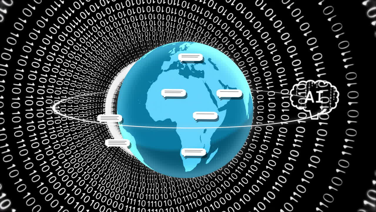 animación del globo y el procesamiento de datos ai sobre fondo negro