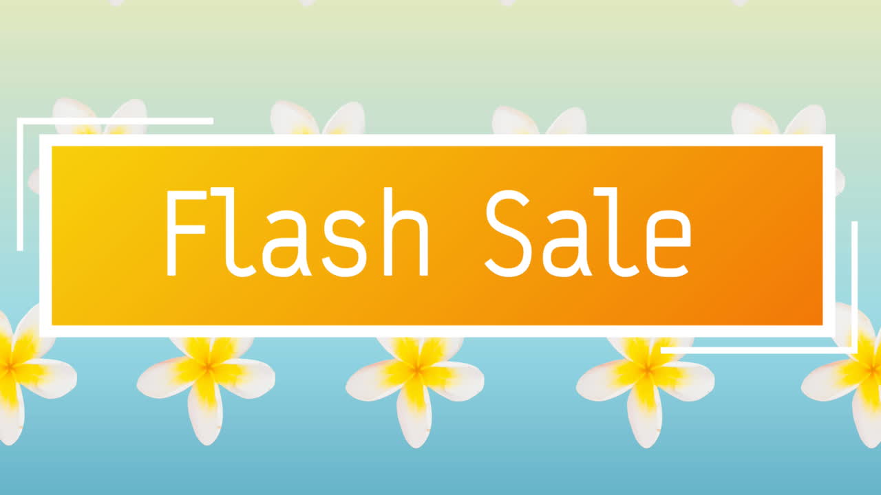 배너와 꽃을 배경으로 플래시 판매 텍스트의 애니메이션