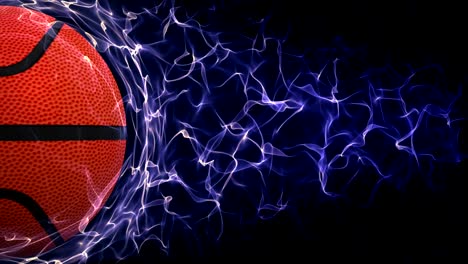 basket ball in blue abstract particles ring animation, rendering, backgrund, loop