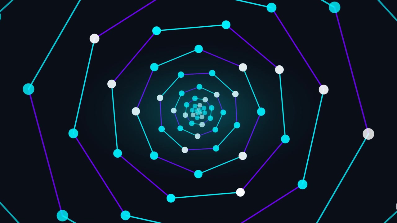 Abstract Digital Tunnel of Rotating Geometric Nodes and Lines