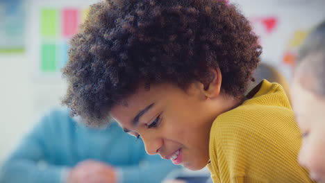 Estudiantes-De-Escuela-Primaria-Que-Usan-Tabletas-Digitales-En-Clase-En-El-Aula