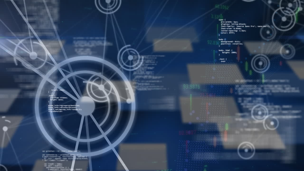 Animation of network of connections and data processing on screen