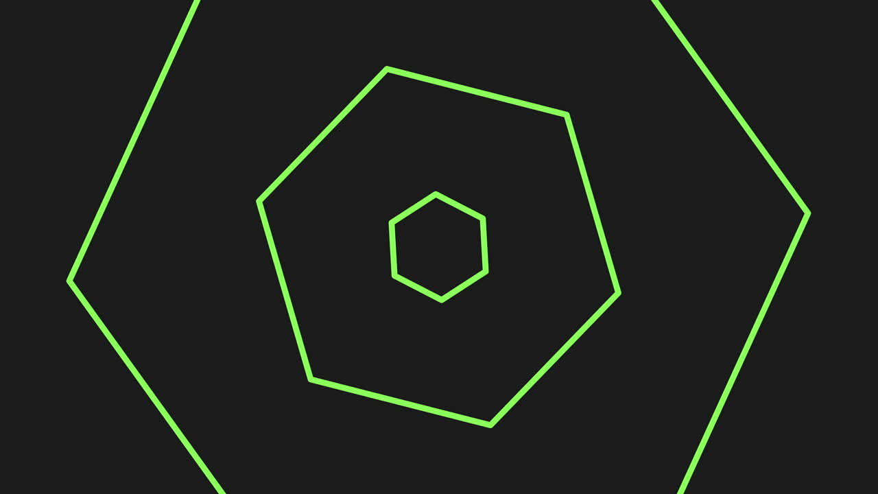 Minimalist black background with a striking green hexagonal outline, creating a simple and modern aesthetic design