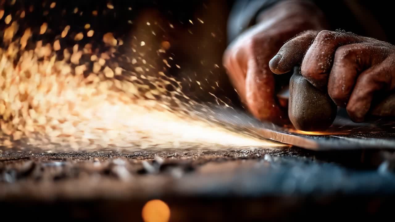 Craftsmanship in Action: A Close-Up on the Art of Metalworking, Showcasing the Intensity of Sparks Flying as Skilled Hands Shape Metal with Precision and Expertise