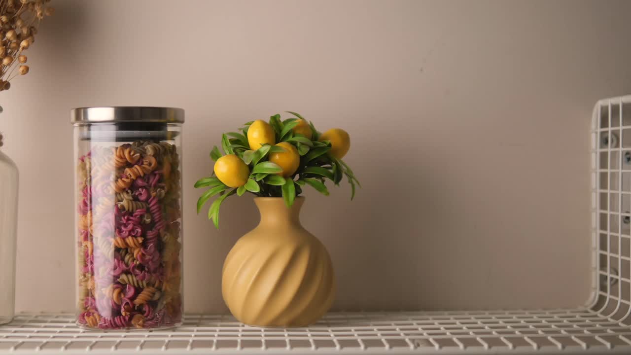 Still Life with Dried Flowers, Pasta, and Faux Fruit