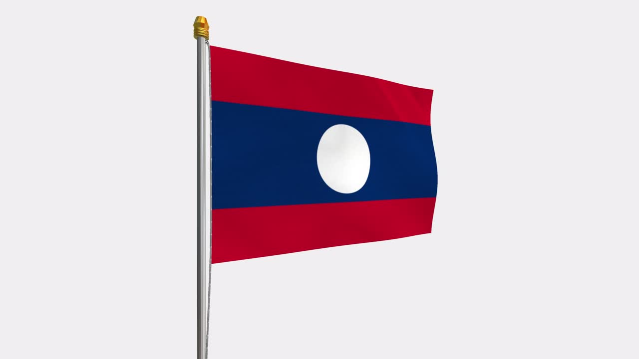Laos bayrağının rüzgarda dalgalandığı döngü videosu, 4K ağır çekim, Alfa kanallı