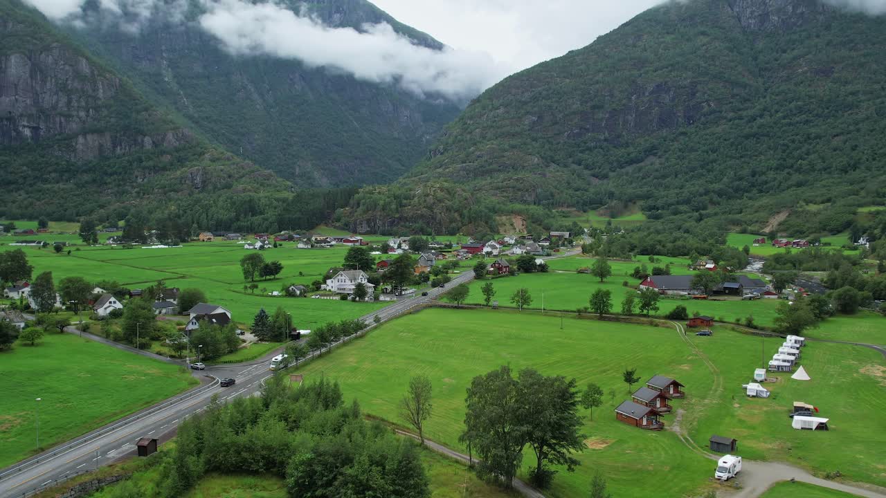 Stunning aerial view of green valleys and mountains in Norway