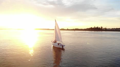 Aerial-tracking-shot-of-a-traditional-sailing-boat-on-the-upper-Columbia-river