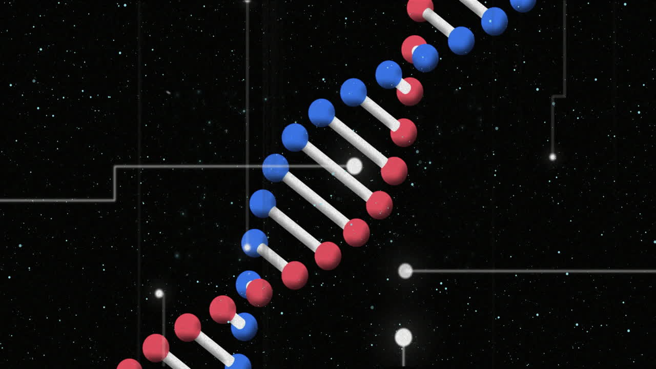 Scientific data processing animation of DNA strand with binary coding elements