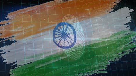 animación de la huella dactilar sobre la bandera de la india