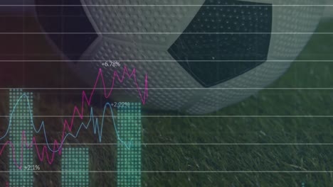 animación de gráficos y datos sobre la pelota de fútbol en el estadio