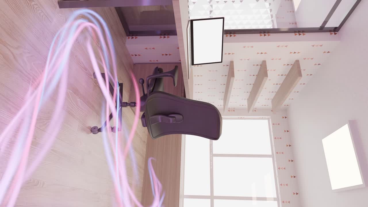 ilustración de gráficos en movimiento del diseño interior y la decoración de una habitación de oficina moderna minimalista, vista vertical