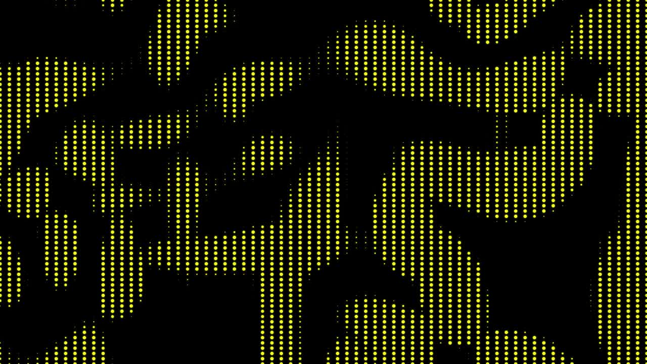 movimiento abstracto puntos amarillos semitono patrón de flujo ondulado en fondo plano negro. animación de bucle de renderización 3d