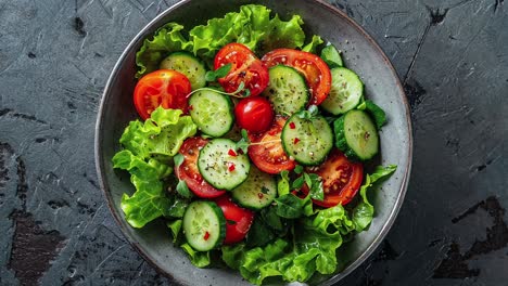 Frischer-Gemüsesalat-Mit-Tomaten,-Gurken-Und-Salat