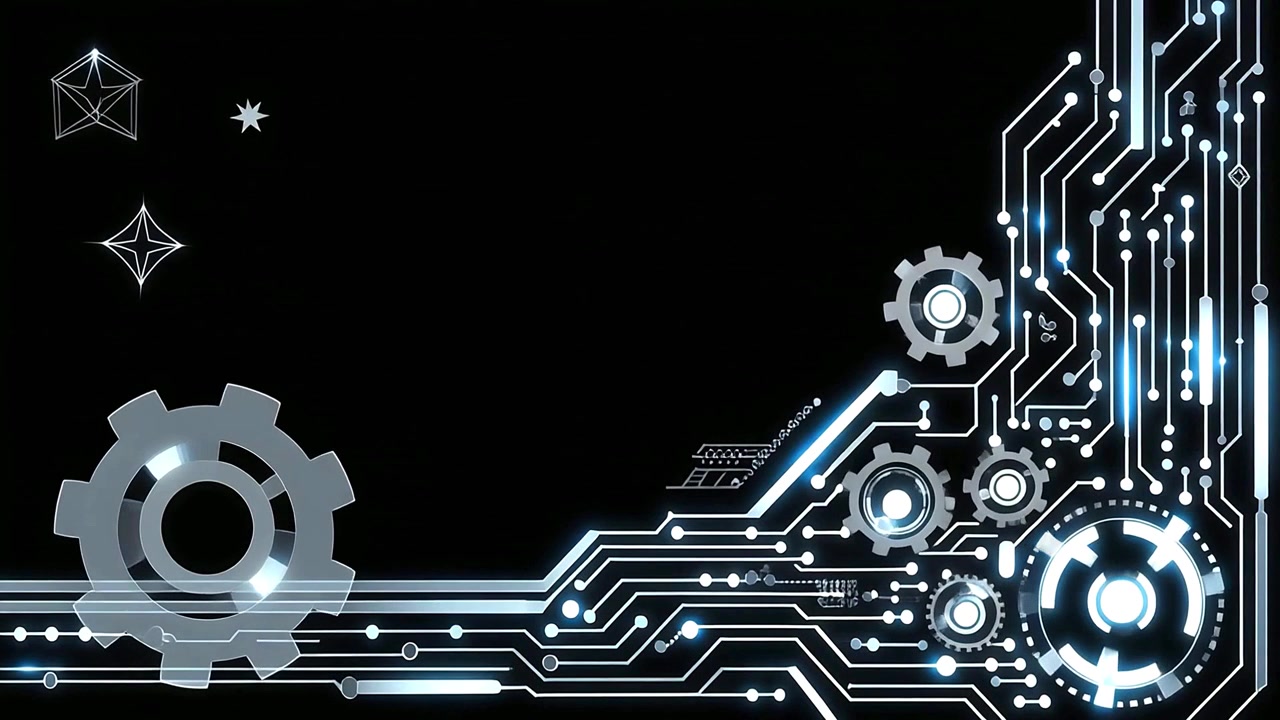 Digital Technology Background with Glowing Circuit Board and Gears