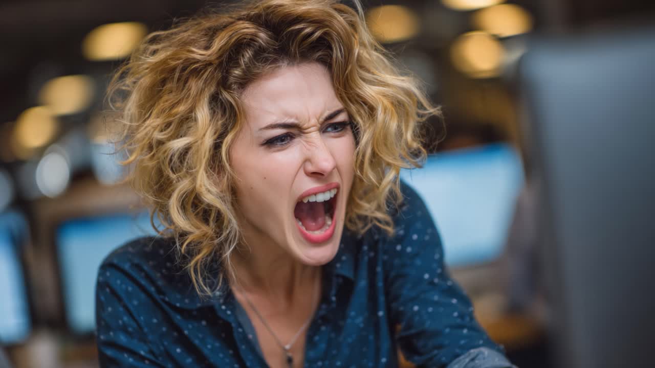 Intense Emotional Outburst: Capturing the Frustration and Anger of a Professional in a High-Stress Office Environment