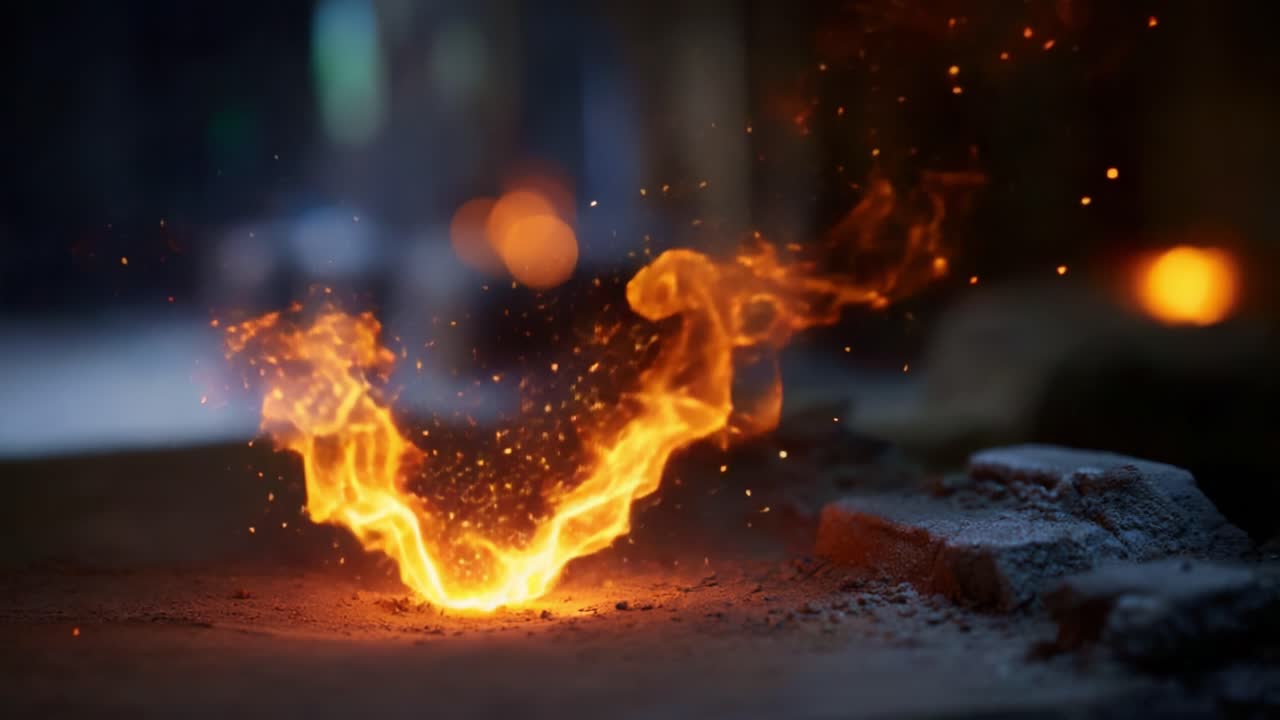 Dramatic Transformation of Fire and Sparks: A Mesmerizing Visual Journey into the Heart of the Flames Capturing Evolving Patterns in a Hidden Forge