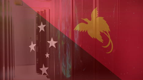 animation of flag of papua new guinea over server room