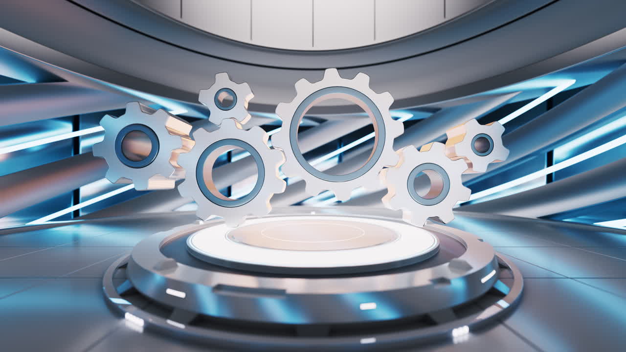 Mechanical gears with futuristic background, 3d rendering