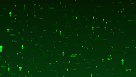 dynamic greenthemed financial growth using floating dollar values rising upward arrows symbols of