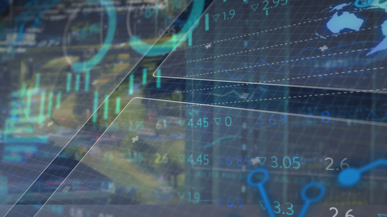 animación del procesamiento de datos sobre el paisaje urbano