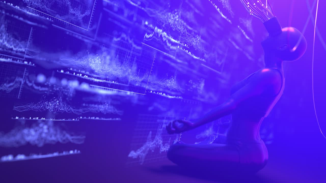 la mujer en gafas de vr comercia con criptomonedas en el intercambio de dex en el metaverso. el humano interactúa con la plataforma de comercio de defi en realidad descentralizada virtual. cripto cyberpunk. renderización 3d loopable