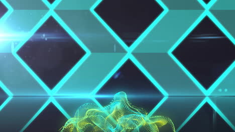 formas geométricas y líneas brillantes animación sobre paisaje digital abstracto
