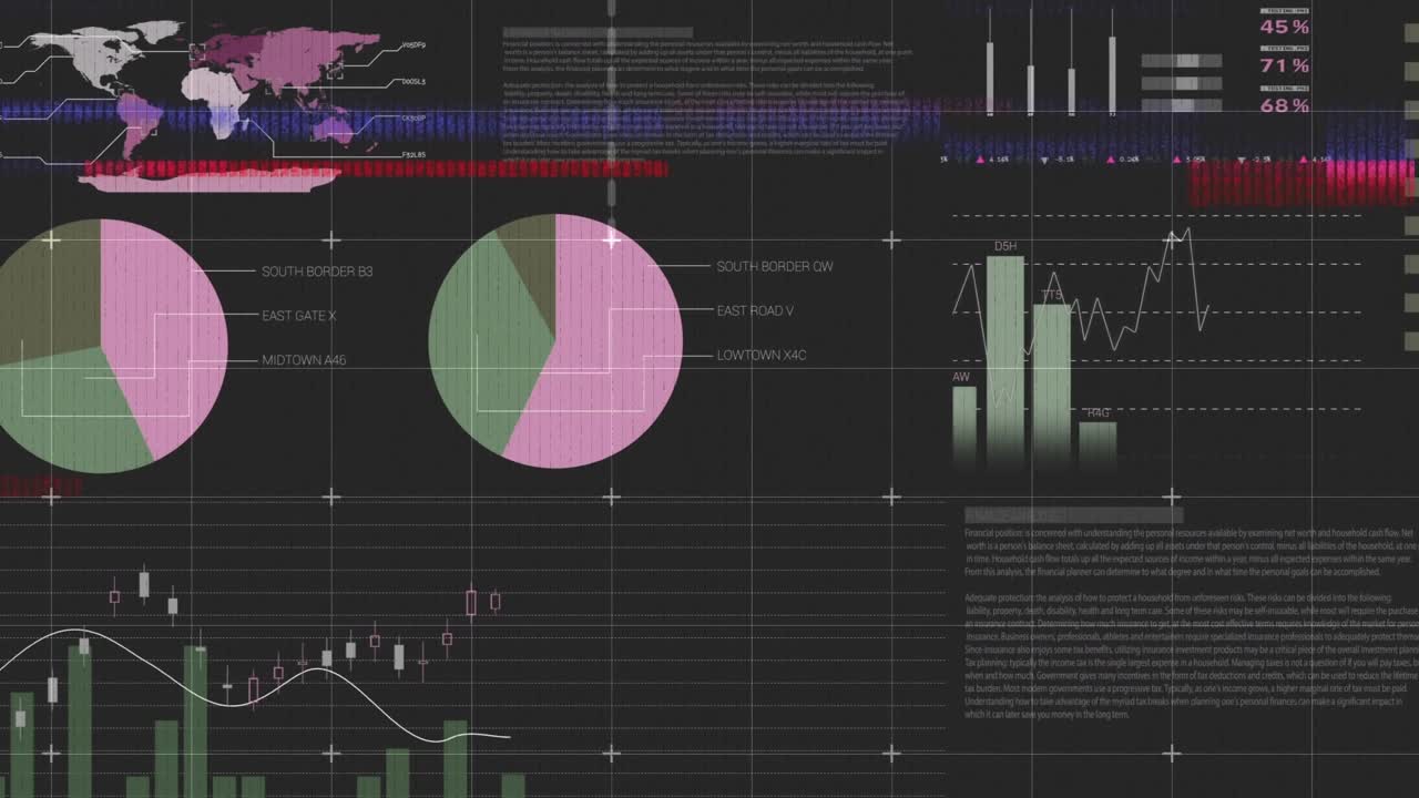 Animation of data processing on black background