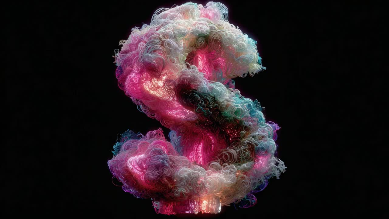A Vibrant Dollar Sign Rendered in Whimsical Swirls and Colors, Capturing the Essence of Money as Fluid and Dynamic in a Hidden World of Imagery