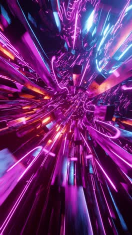 flying through a circular tunnel with neon purple lights. vertical looped video