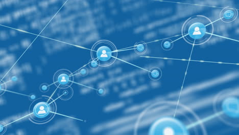 conectores en movimiento y datos digitales en fondo azul