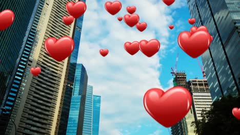 tall buildings with hearts