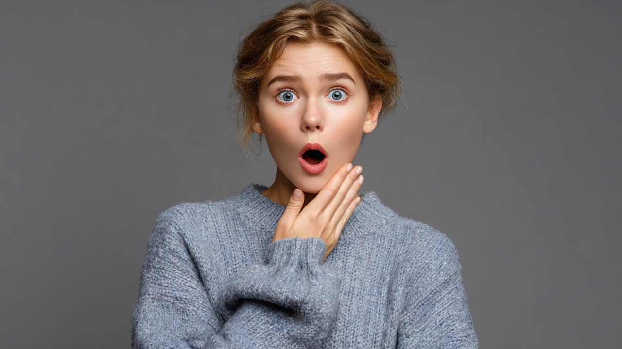 Astonishment to Calm: A Journey Through Emotion as a Woman Transitions from Shock to Contemplation in Two Captivating Frames