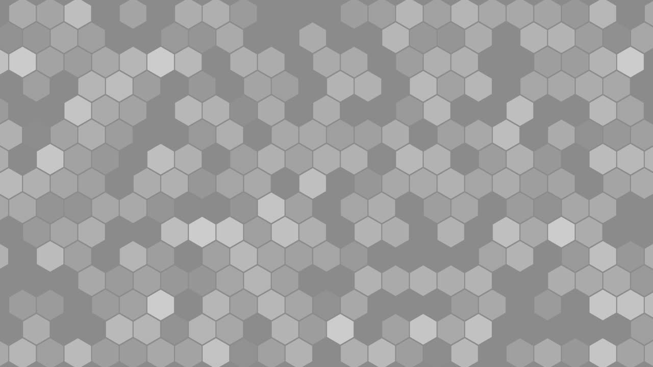 Gray flat animated background of blinking hexagons. Animation grid of geometric shapes. Looped motion graphics.