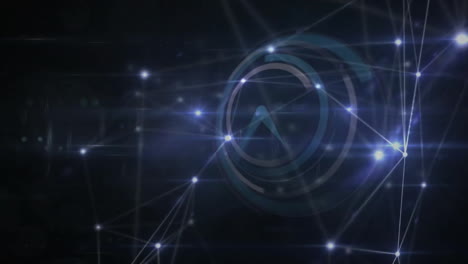 animación de la red de conexiones y procesamiento de datos sobre un fondo oscuro