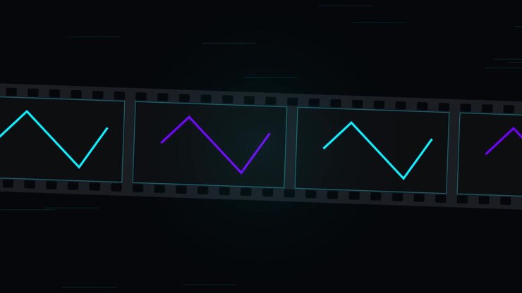 Animated Film Strip with Moving Neon Line Graphs