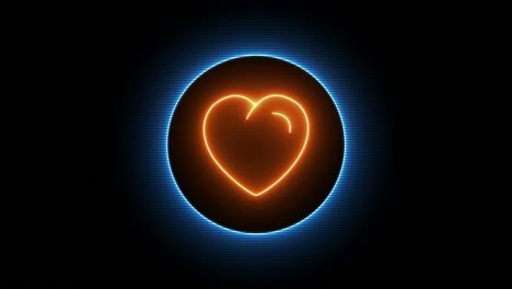 icono de corazón de línea de neón brillante en un fondo negro. forma de amor, día de san valentín y romance como símbolo en un círculo enmarcado. decoración de animación de movimiento de video 4k uhd.