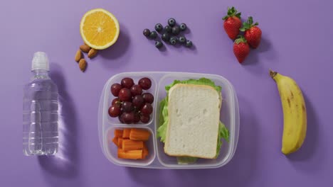 video of healthy packed lunch of fruit and vegetables