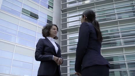 mujeres de negocios felices saludándose unas a otras