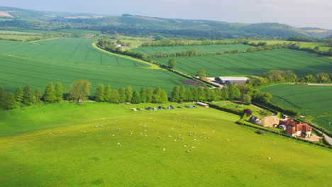 Luftaufnahme-über-Upper-Parsonage-Farm-Camping-Sonniger-Tag-Großbritannien-4k