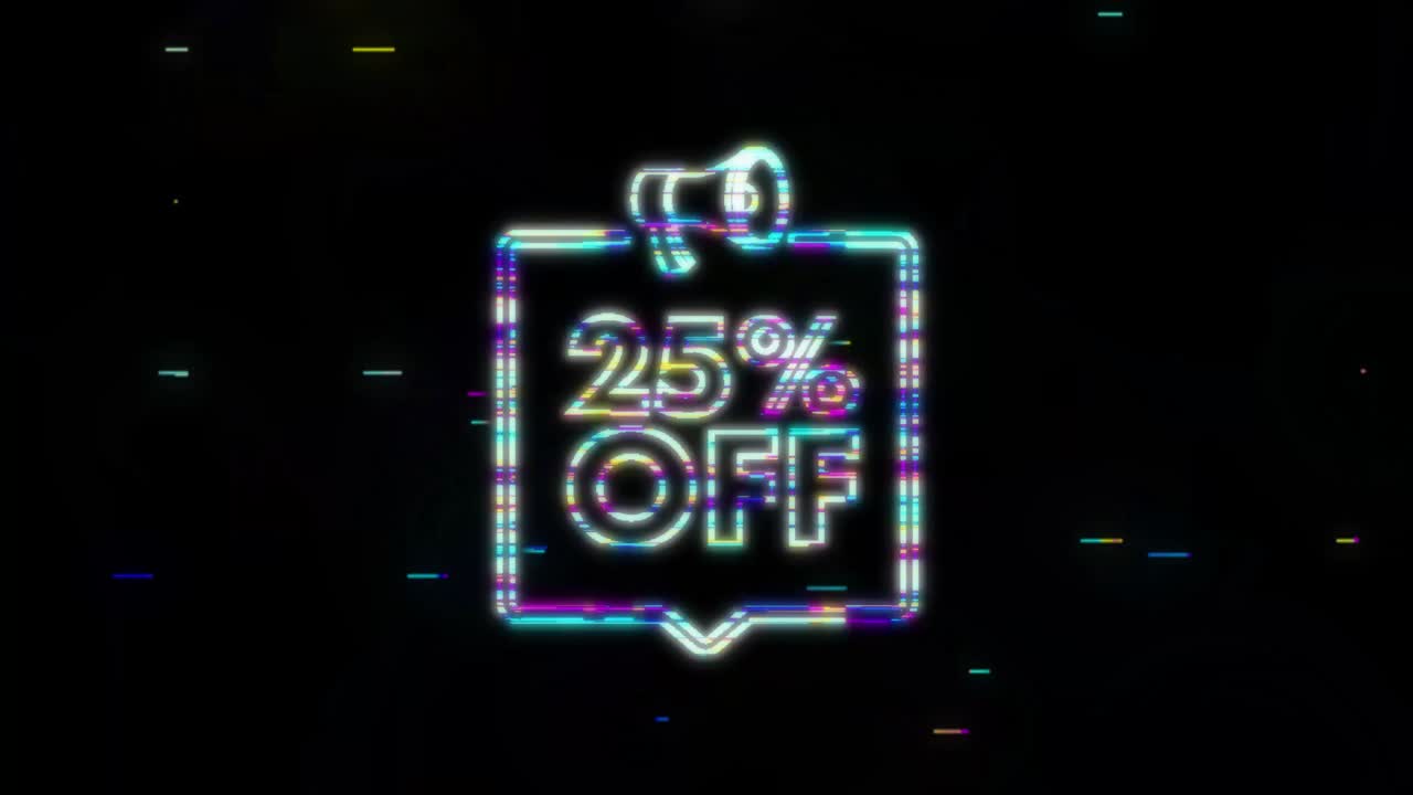 25 por ciento de descuento en la venta banner de descuento con megáfono. etiqueta de precio de oferta de descuento. icon de glitch de promoción de descuento del 25 por ciento. gráfico de movimiento
