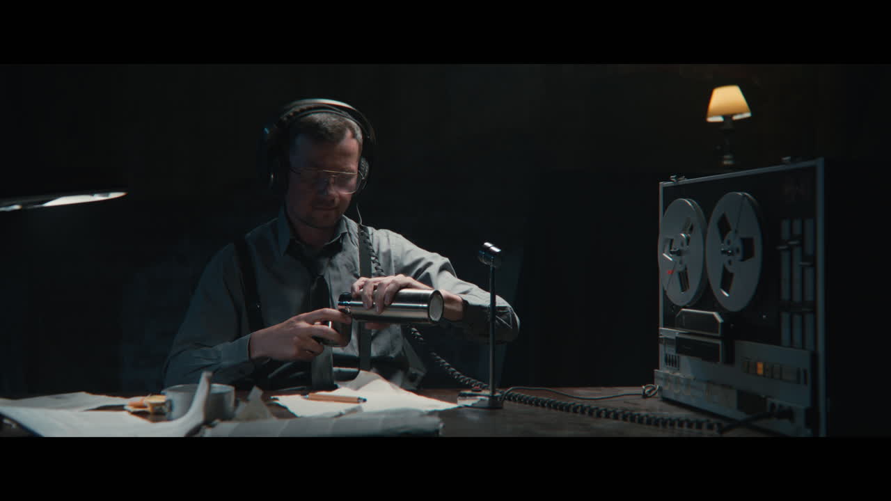 An intelligence officer listens to the wiretap recordings