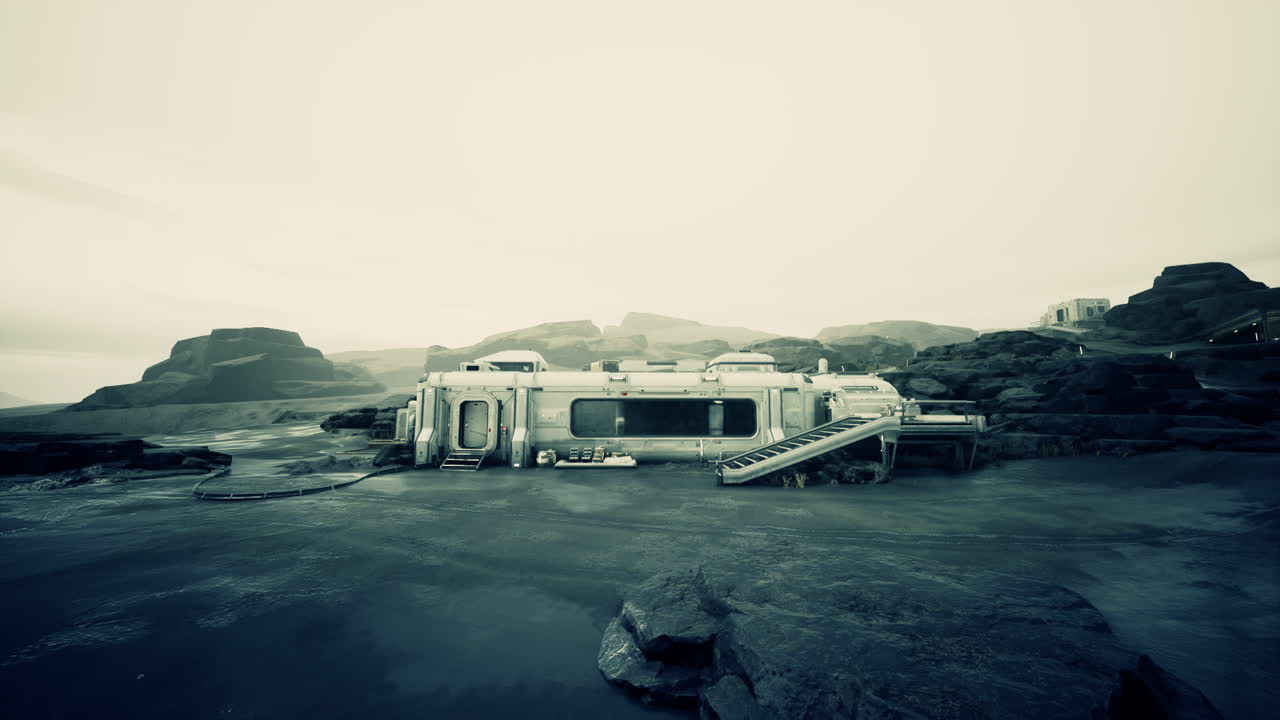 황량한 행성에서 미래의 버려진 건물