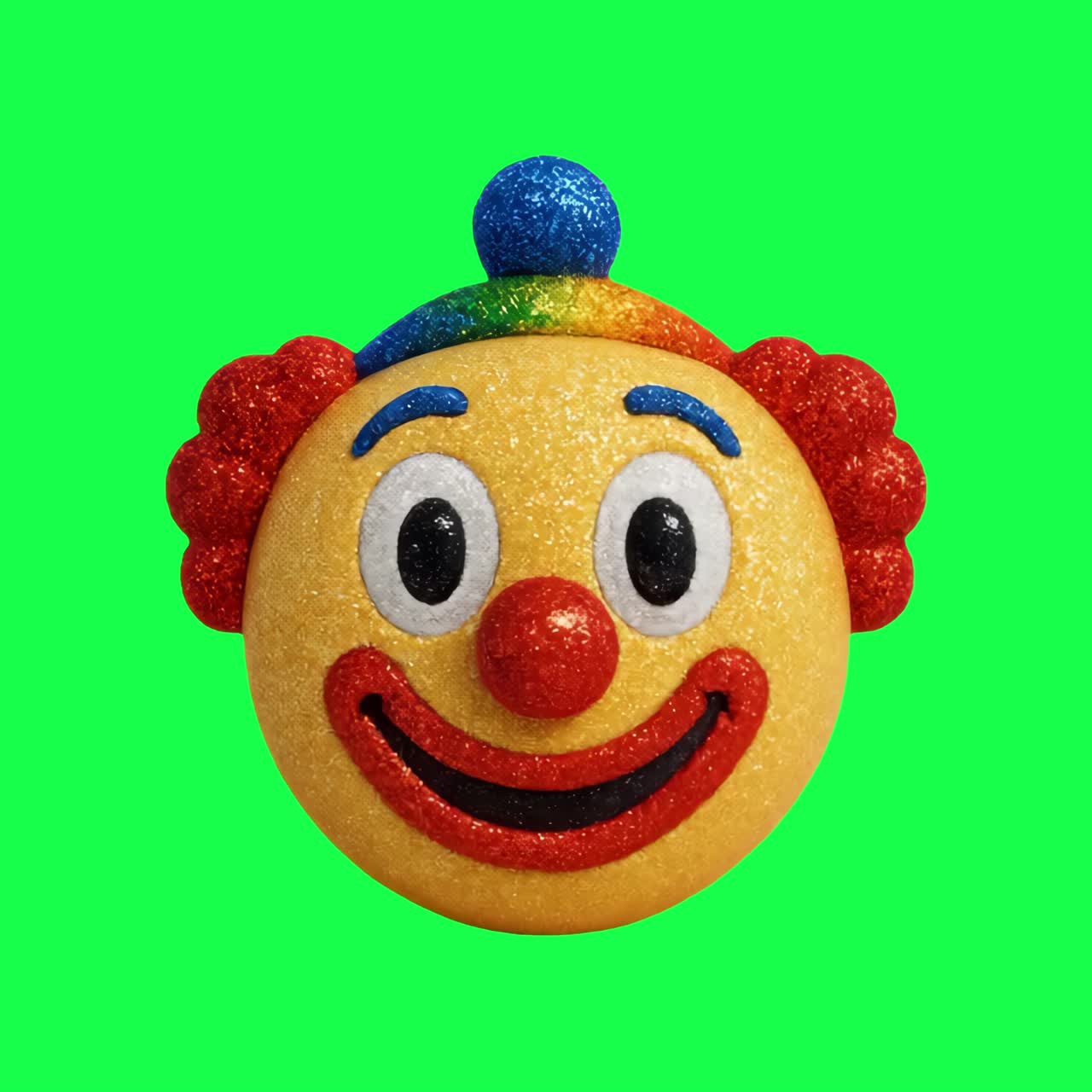 Animazione colorata di una faccina emoji da clown, video 4K trasparente, green screen