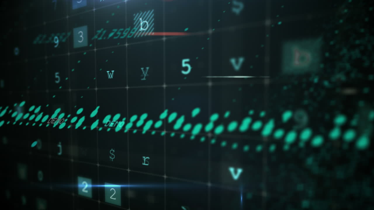 Digital animation of cyber security data processing against black background