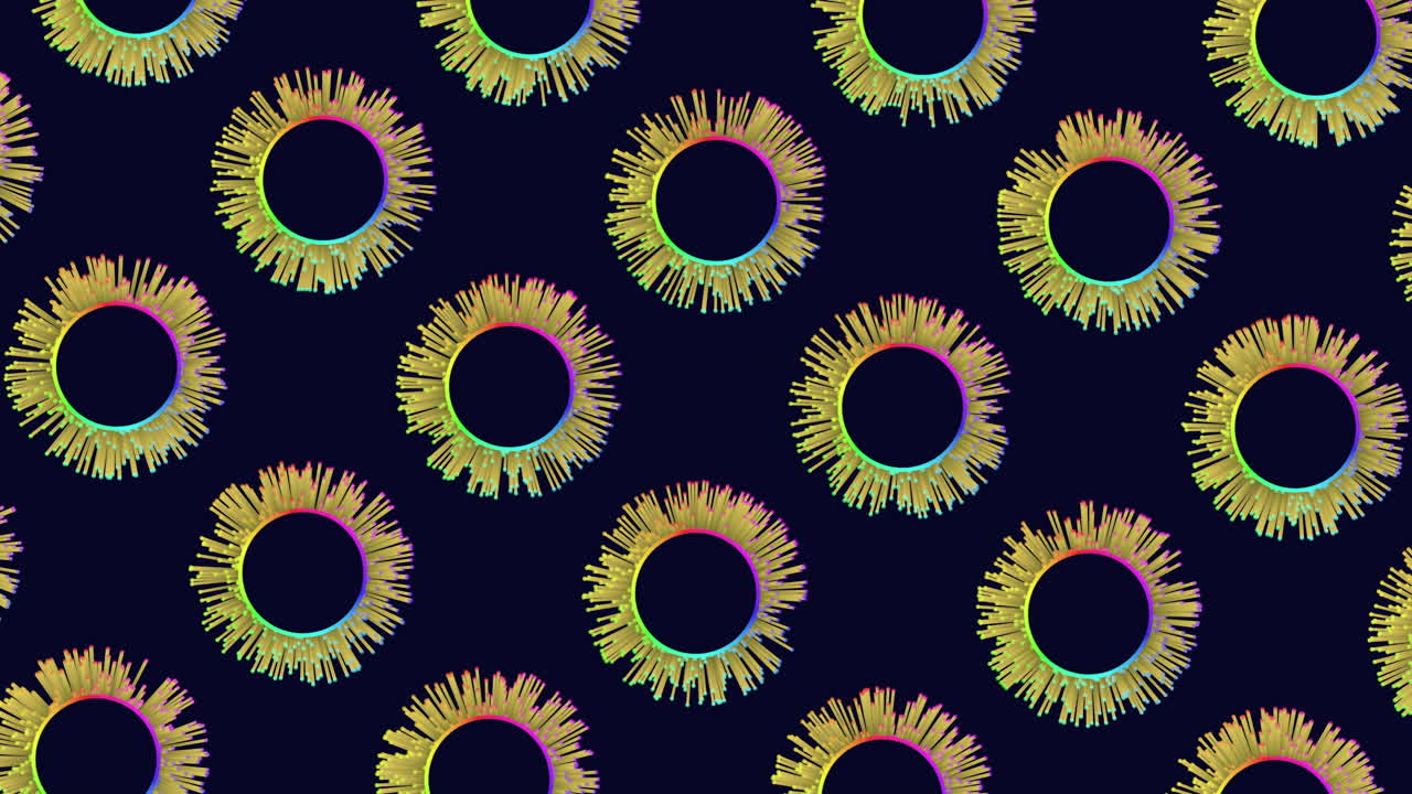 Vibrant symmetrical pattern colorful circles on black background