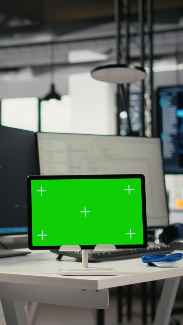 Vertical video Isolated screen tablet on Silicon Valley startup office desk