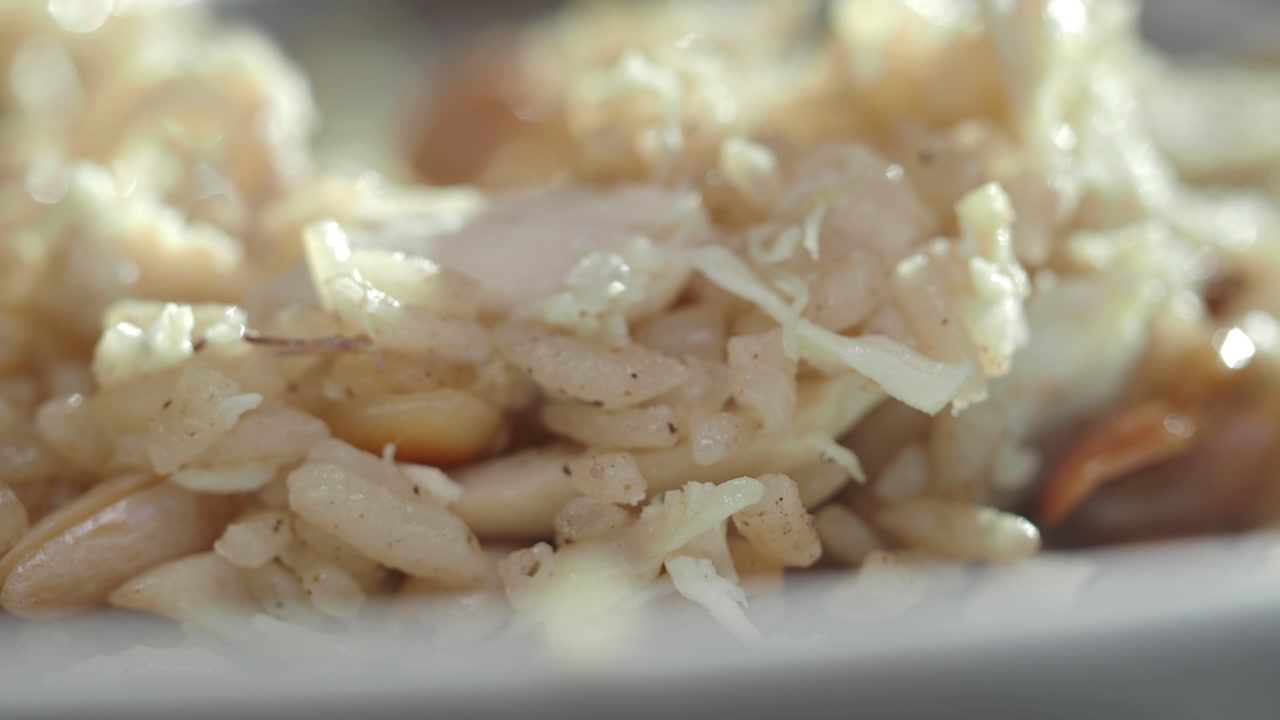 Close-up of Cooked Rice and Shredded Chicken Meal