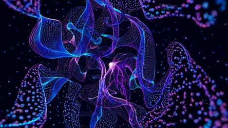 smooth lines and dots create a mesmerizing dance of cosmic particles, swirling and flowing against a dark backdrop, evoking a sense of mystery and wonder in the vast expanse of space